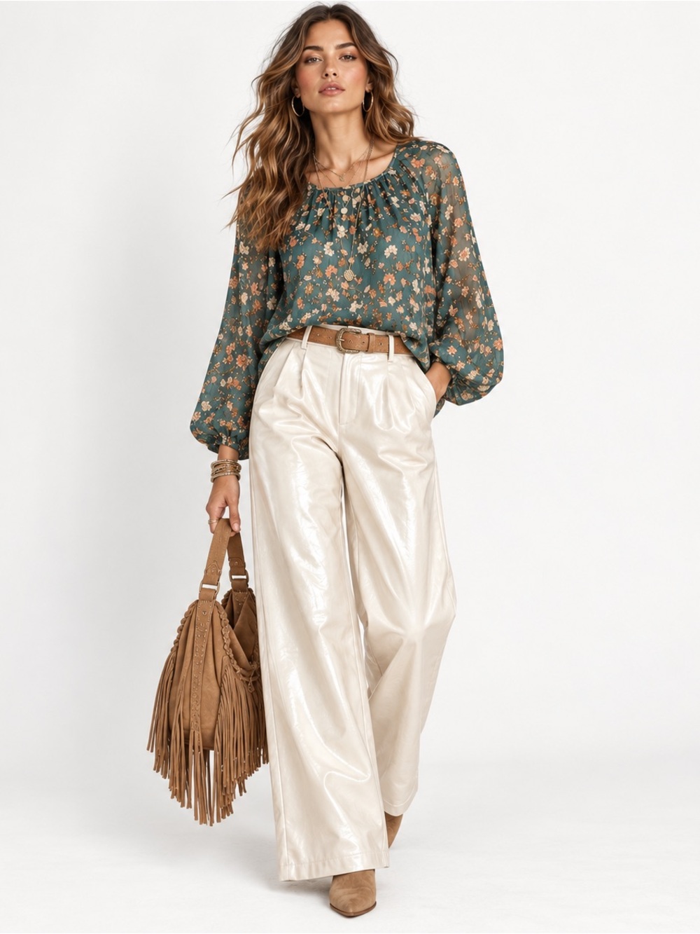 7 For All Mankind Women XS Pearl Faux Leather Wide Leg Pants NWT Pleated